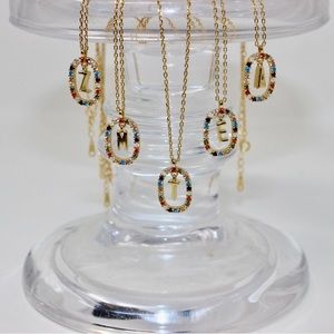 Gold Initial Letter Necklace,925 Sterling Silver Zircon Necklace